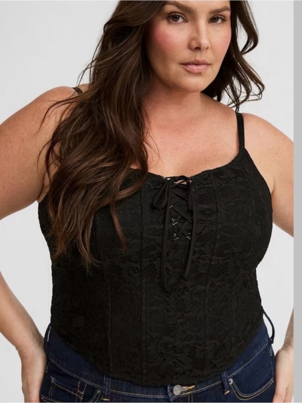 Torrid Black Lace Corset Smocked Back Crop Top Size 2X NWOT